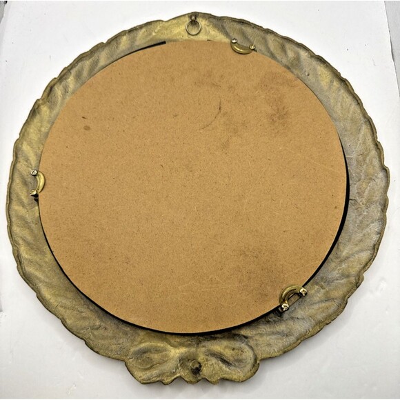 MCM Vtg Round Laurel Leaf Framed Accent Mirror With Bow Detail Hanging Gold 13” - Picture 4 of 7